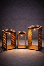 Handcrafted Leaf Cut – Acacia Wood Solar Lantern