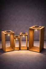 Linear Groove Cut – Acacia Wood Solar Lantern
