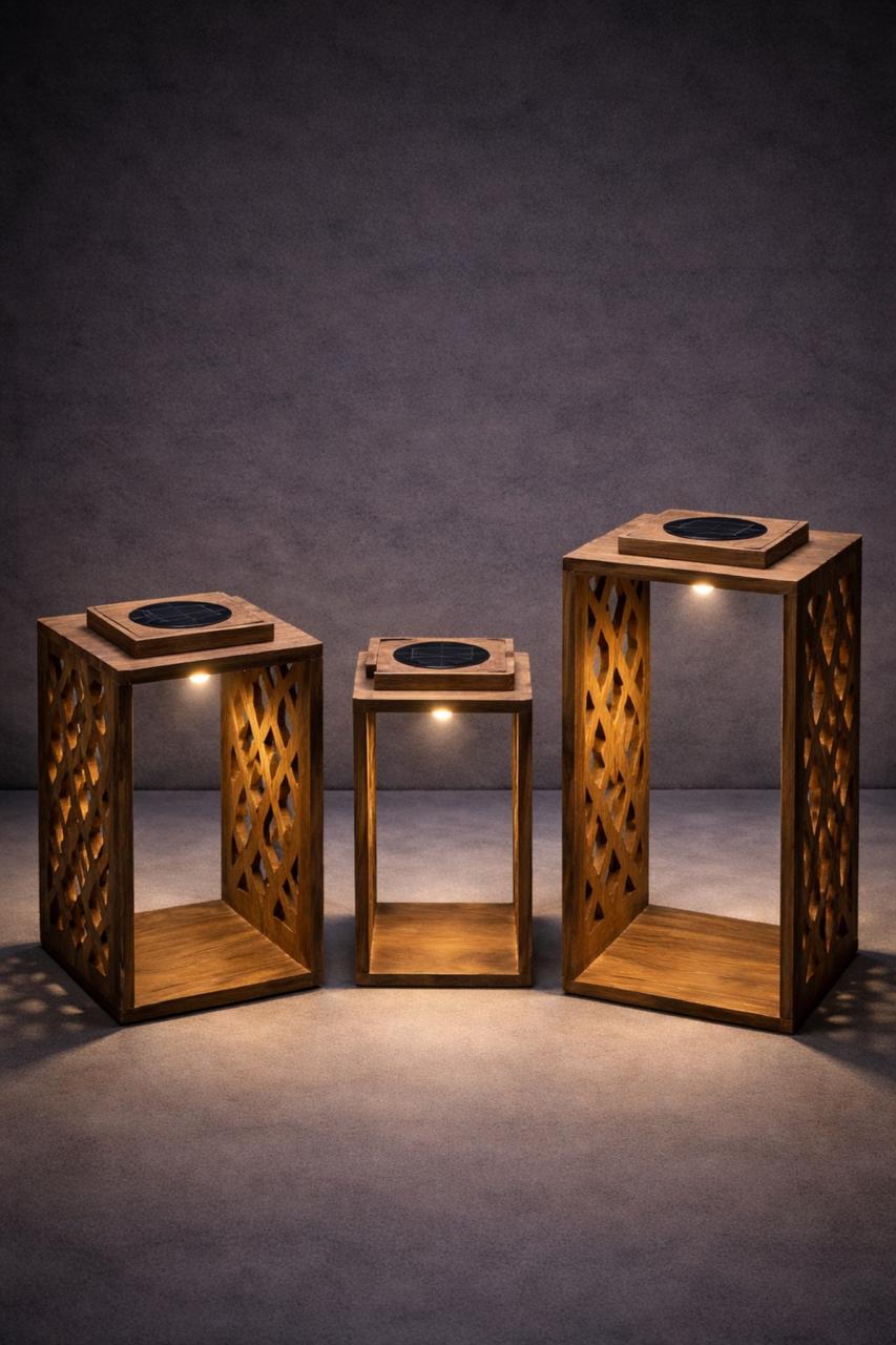 Handcrafted Moroccan Lattice Cut – Acacia Wood Solar Lantern