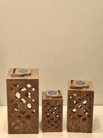 Handcrafted Moroccan Lattice Cut – Acacia Wood Solar Lantern