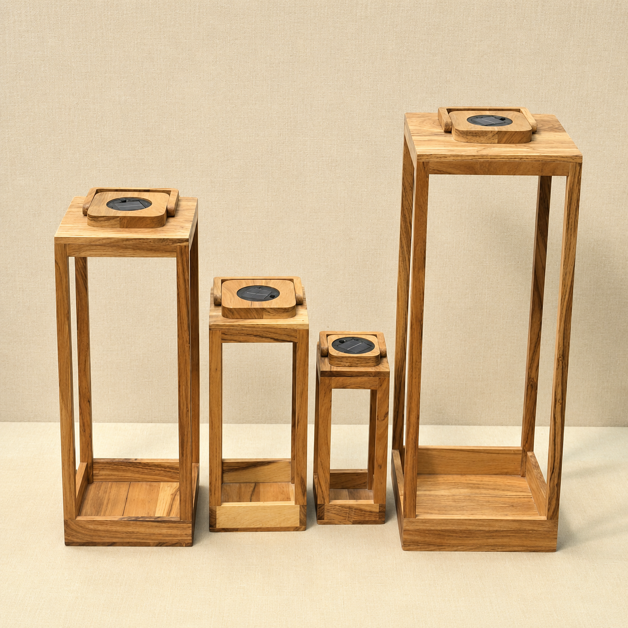 Open Frame Acacia Wood Lantern with Solar Light
