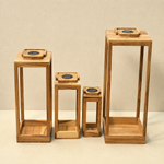 Open Frame Acacia Wood Lantern with Solar Light