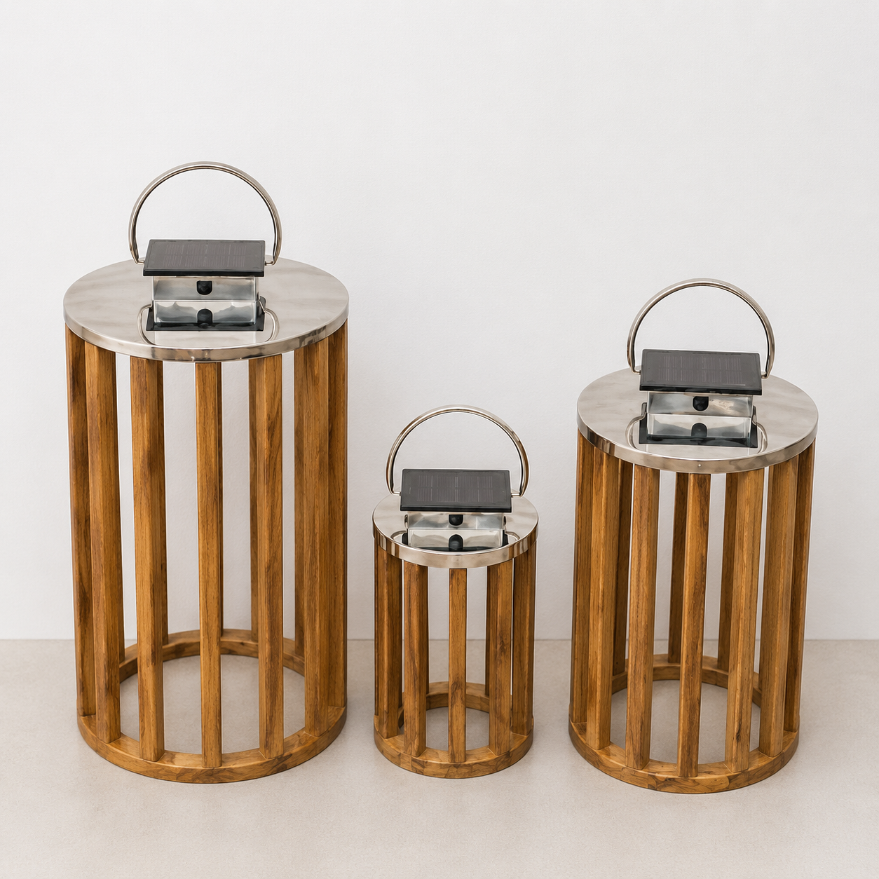 Wood & Steel Harmony - Round Solar Lanterns