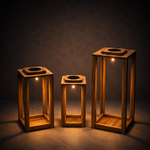 Open Frame Acacia Wood Lantern with Solar Light