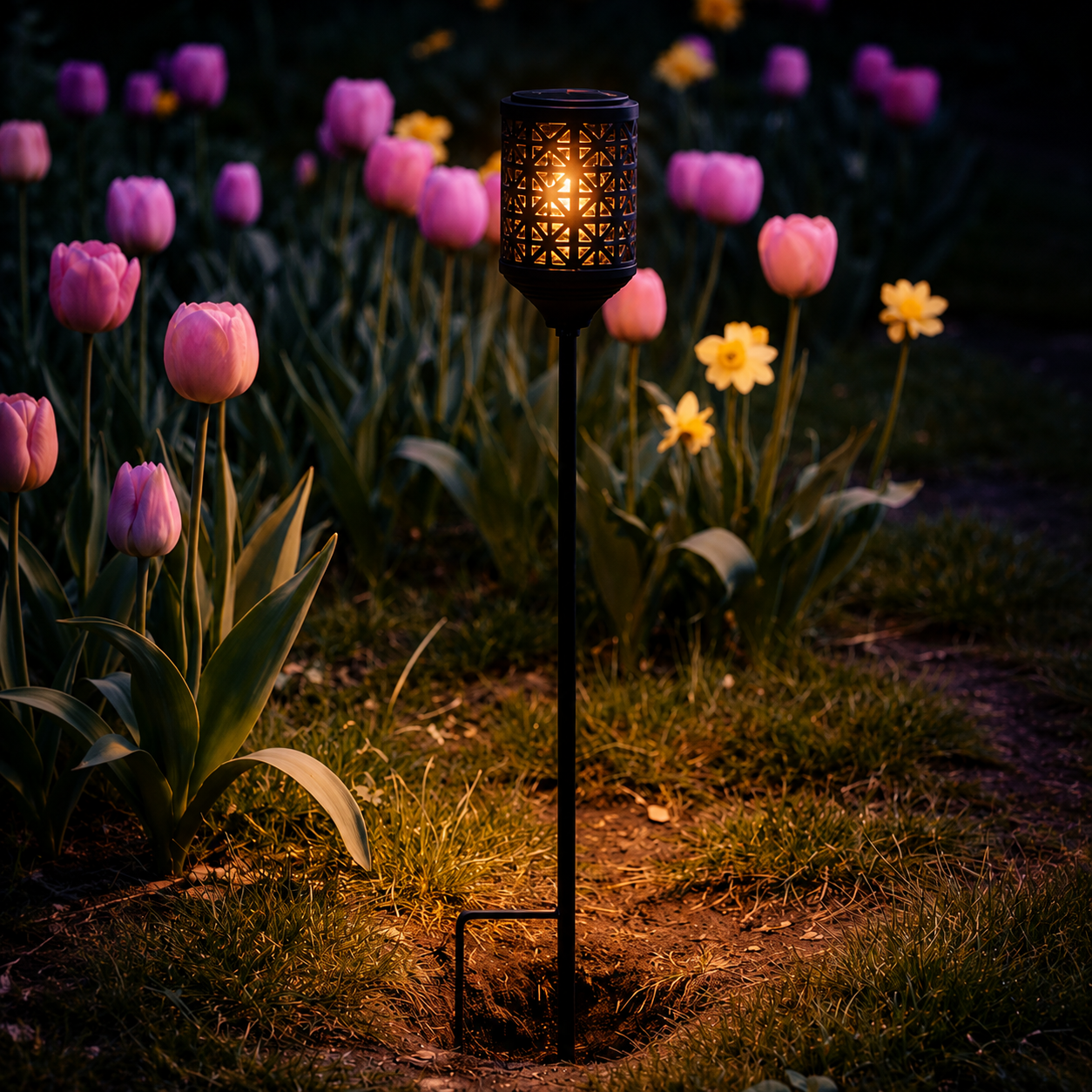 Metal Garden Post with Solar Light – Geometric Arabesque
