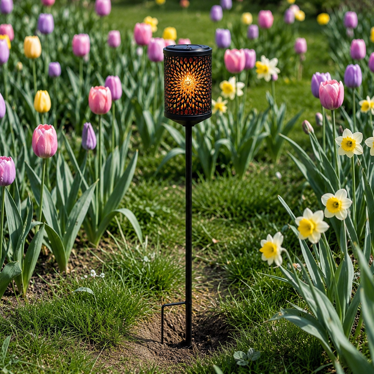 Metal Garden Post with Solar Light – Lotus Flare