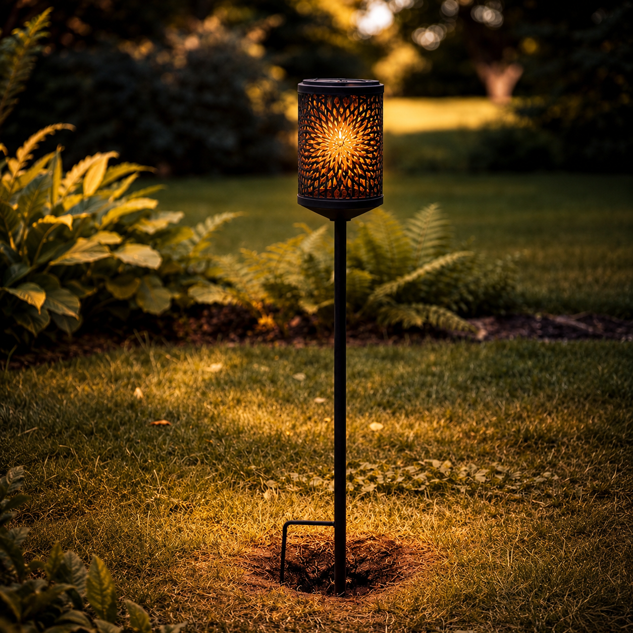 Metal Garden Post with Solar Light – Lotus Flare