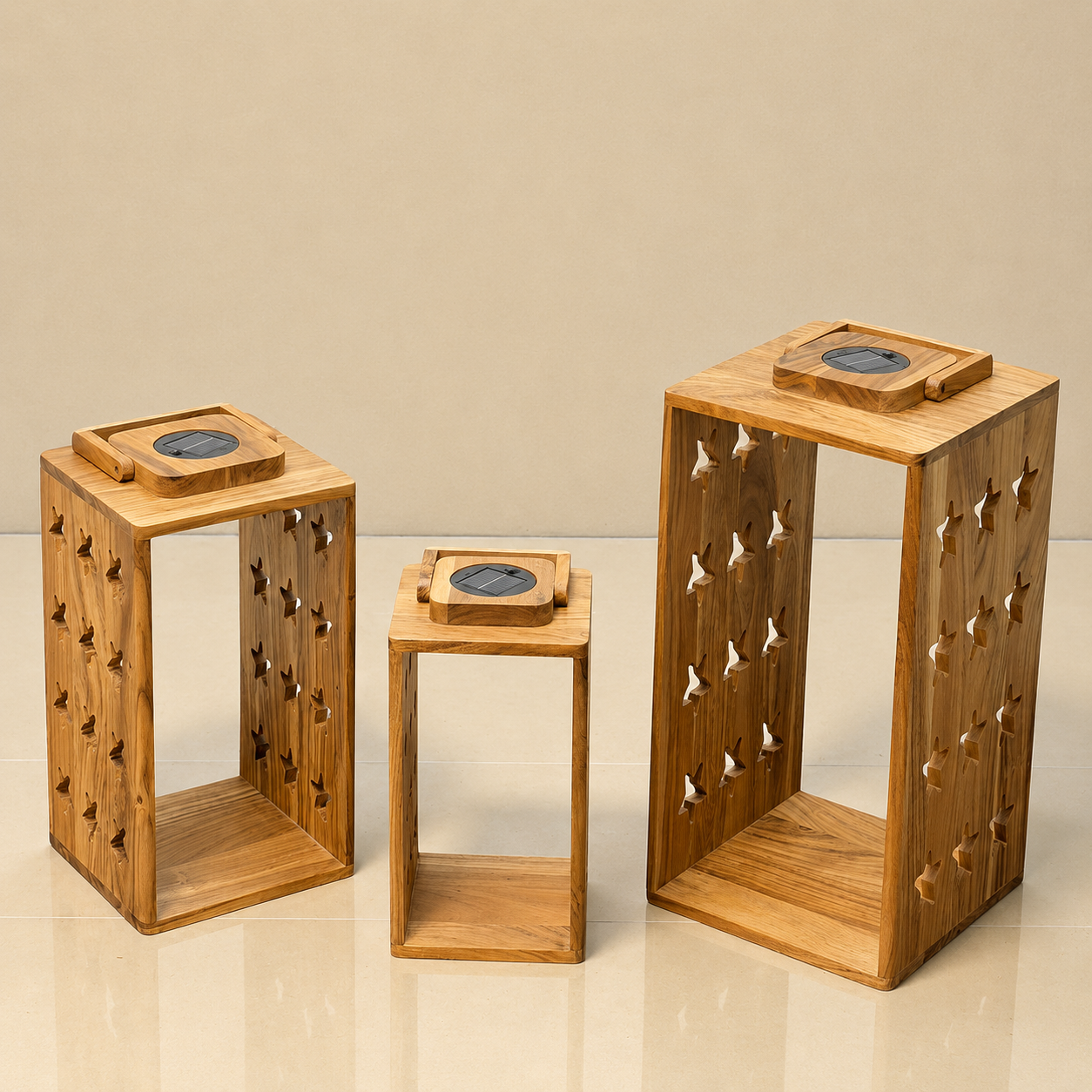 Starry Night Cut – Acacia Wood Solar Lantern