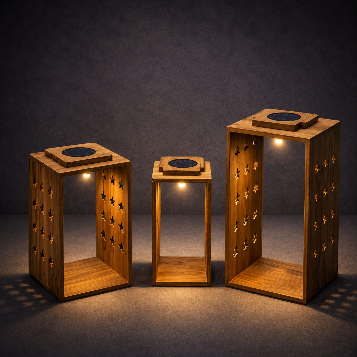 Starry Night Cut – Acacia Wood Solar Lantern
