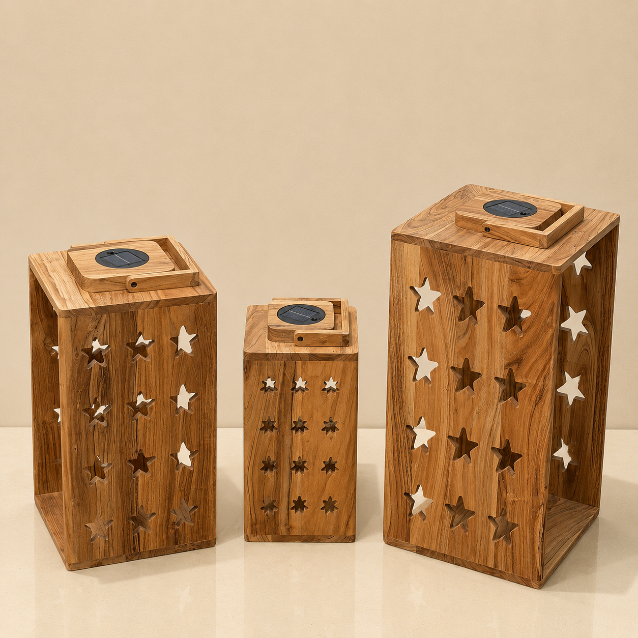 Starry Night Cut – Acacia Wood Solar Lantern