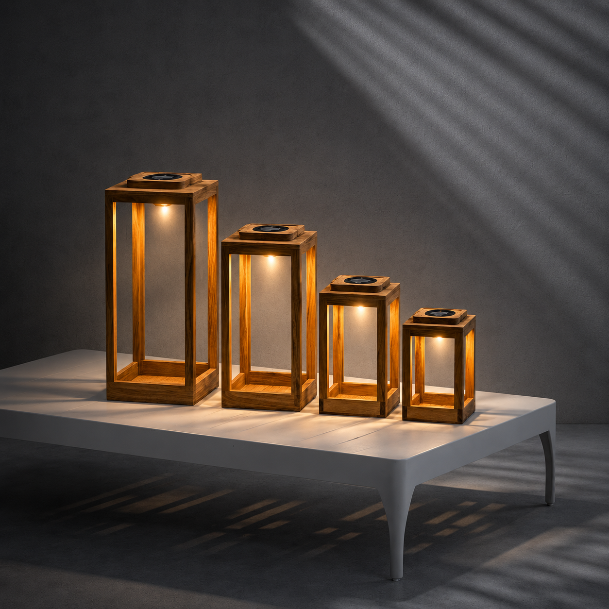 Open Frame Acacia Wood Lantern with Solar Light