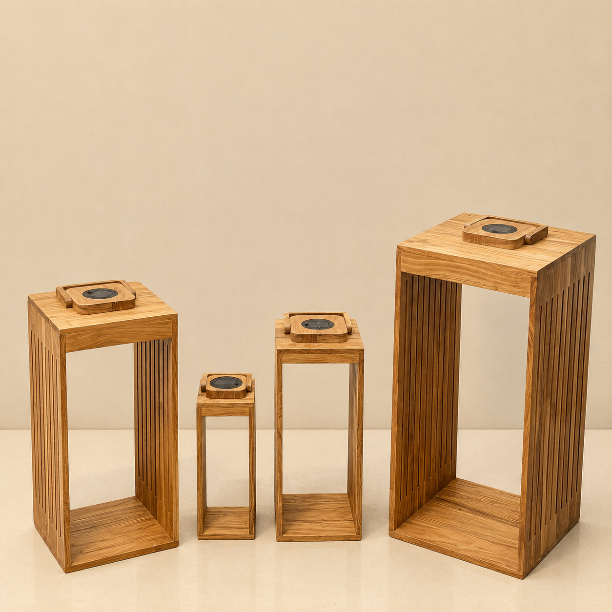 Linear Groove Cut – Acacia Wood Solar Lantern