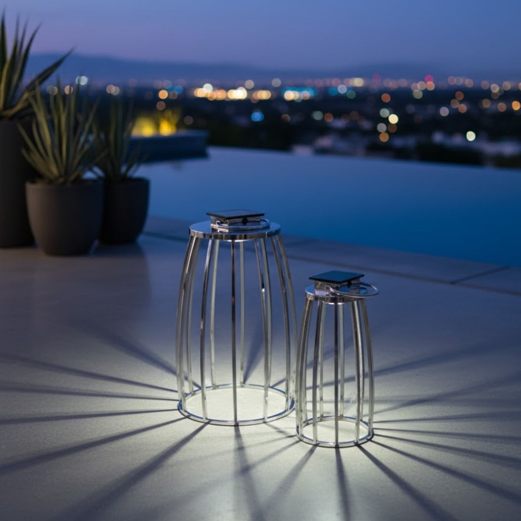 Set of 2 Solar Lanterns – Modern Steel Frame Design