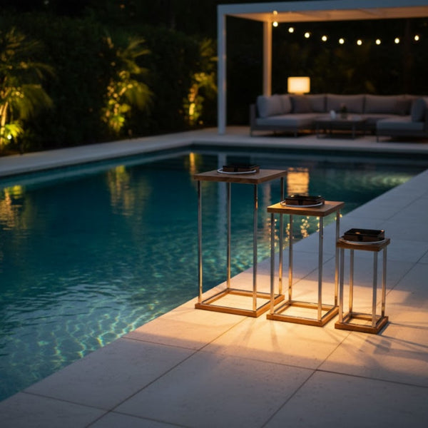 Steel Frame with Wood Top Elegance - Solar Lanterns