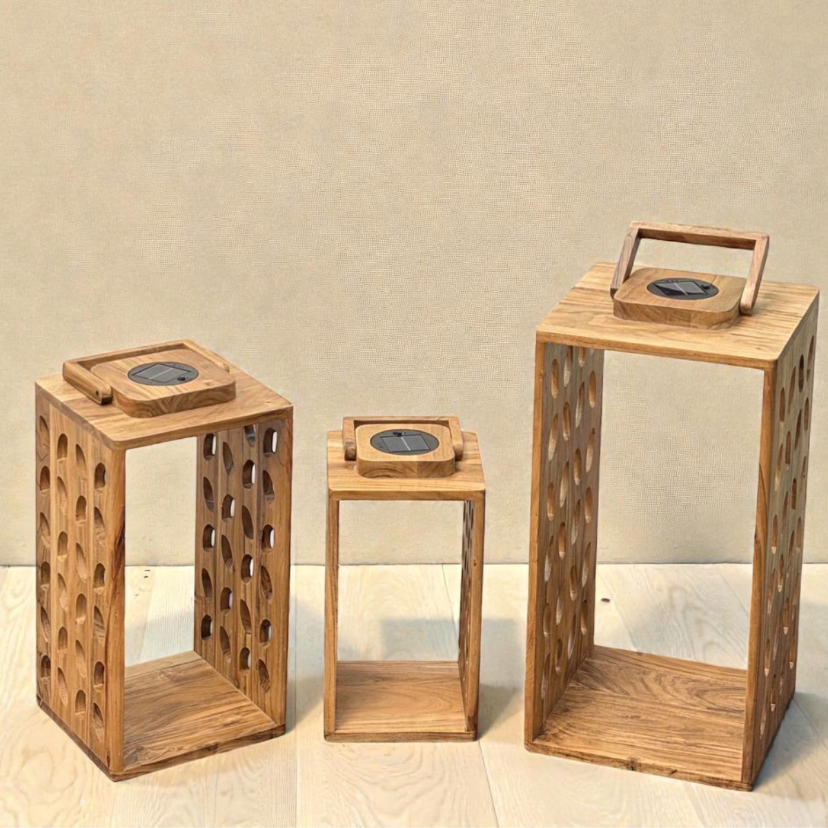 Handcrafted Leaf Cut – Acacia Wood Solar Lantern