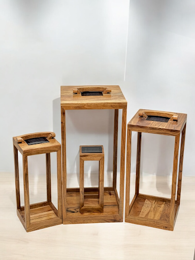 Set of 4 Solar Lanterns – Timeless Wooden Charm