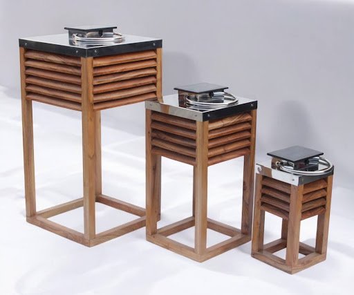 Set of 3 Solar Lanterns – Wood & Steel Fusion