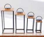 Black Iron Frame with Wood Top - Solar Lanterns