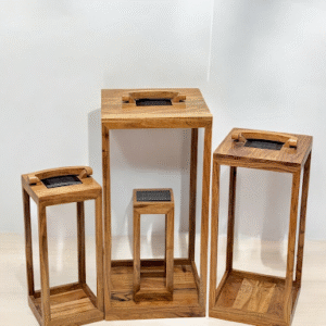 Set of 4 Solar Lanterns – Timeless Wooden Charm