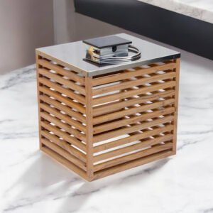 Single Rectangle Solar Lantern – Wood & Steel Finish