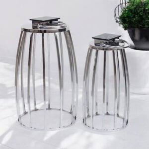 Set of 2 Solar Lanterns – Modern Steel Frame Design