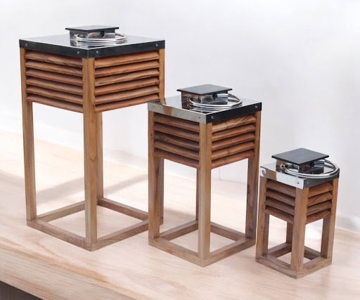 Set of 3 Solar Lanterns – Wood & Steel Fusion - Image 2