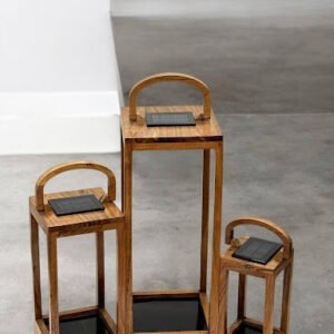 Set of 3 Handcrafted Solar Lanterns – Pure Wood Elegance