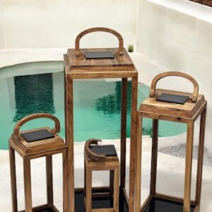 Set of 4 Elegant Solar Lanterns – Pure Wood Craftsmanship